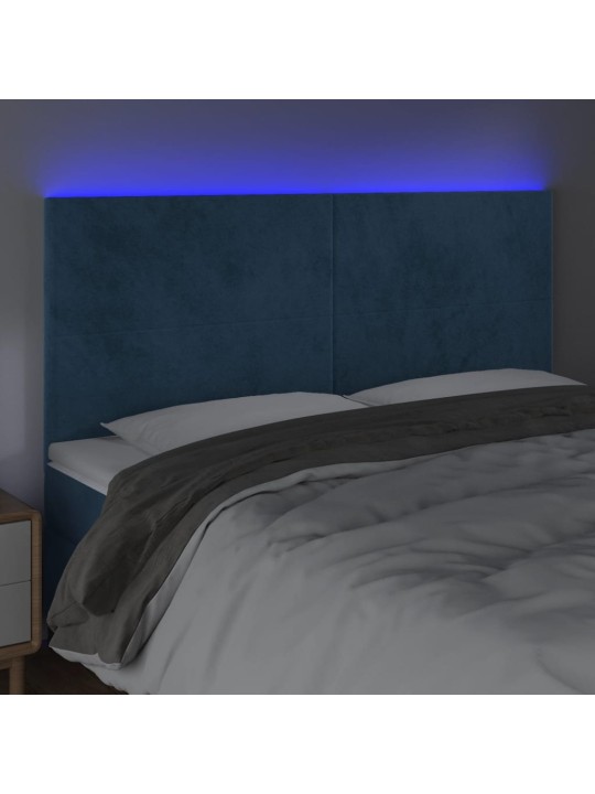 Gultas galvgalis ar led, 200x5x118/128 cm, tumši zils samts