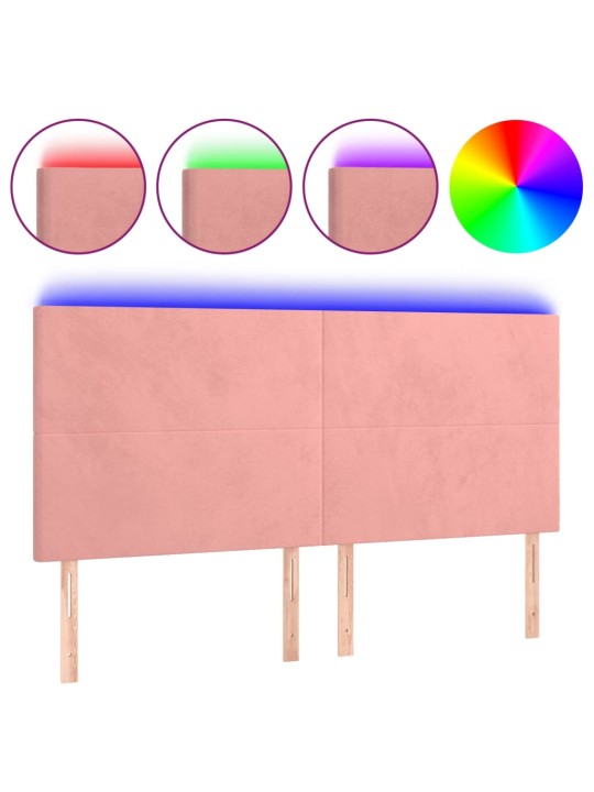 Gultas galvgalis ar led, 200x5x118/128 cm, rozā samts