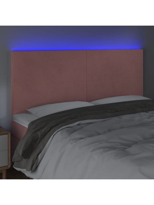 Gultas galvgalis ar led, 200x5x118/128 cm, rozā samts