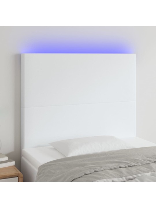Gultas galvgalis ar led, 80x5x118/128 cm, balta mākslīgā āda