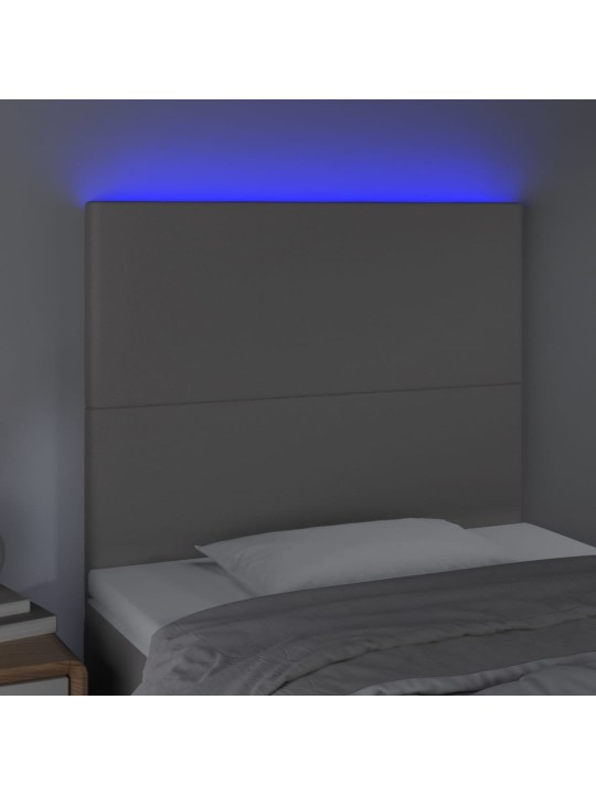 Gultas galvgalis ar led, 80x5x118/128 cm, pelēka mākslīgā āda