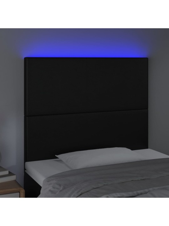 Gultas galvgalis ar led, 90x5x118/128 cm, melns mākslīgā āda