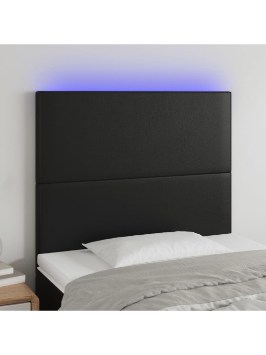 Gultas galvgalis ar led, 90x5x118/128 cm, melns mākslīgā āda