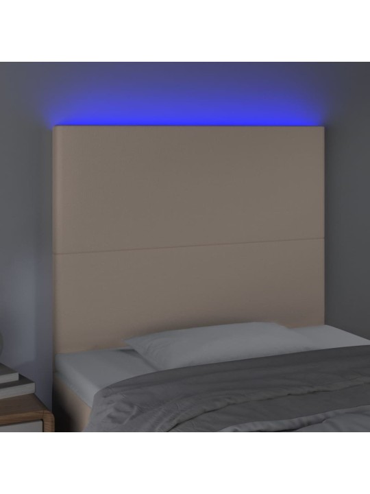 Gultas galvgalis ar led, 90x5x118/128cm, kapučīno mākslīgā āda