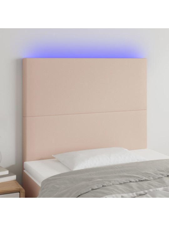 Gultas galvgalis ar led, 90x5x118/128cm, kapučīno mākslīgā āda