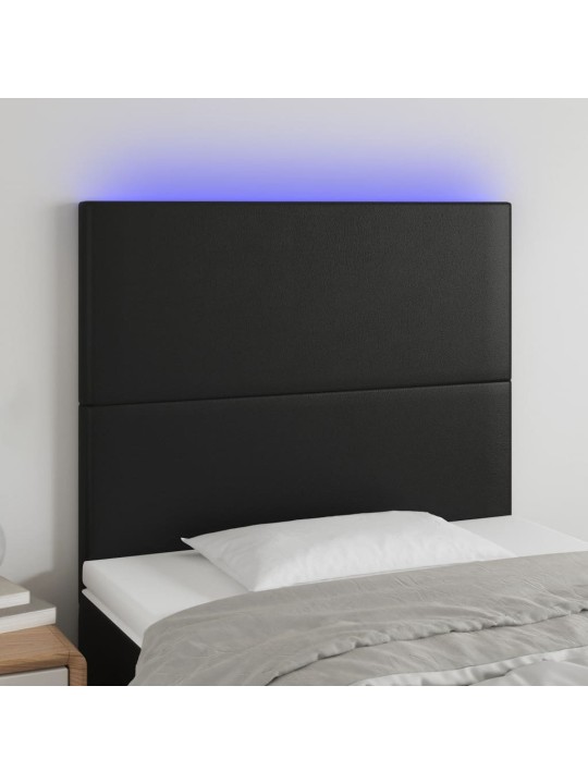 Gultas galvgalis ar LED, 100x5x118/128 cm, melns mākslīgā āda