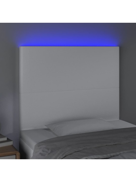 Gultas galvgalis ar LED, 100x5x118/128 cm, balta mākslīgā āda