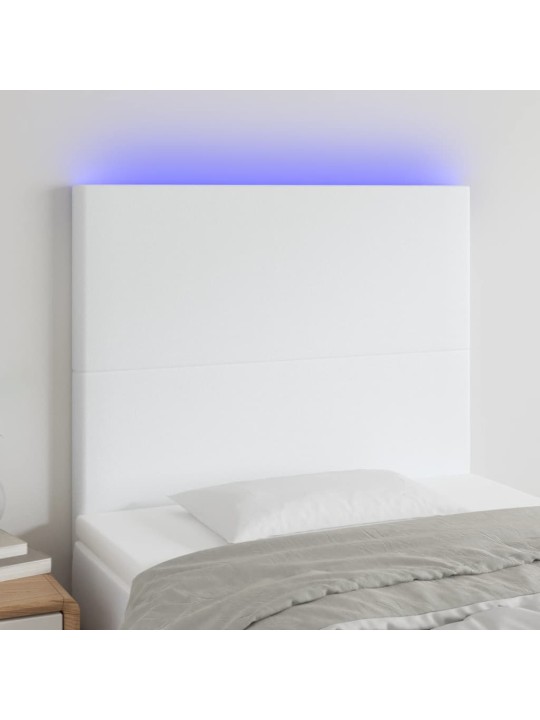 Gultas galvgalis ar LED, 100x5x118/128 cm, balta mākslīgā āda