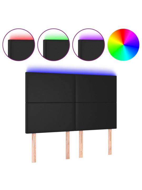 Gultas galvgalis ar LED, 144x5x118/128 cm, melns mākslīgā āda