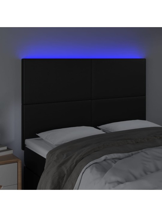 Gultas galvgalis ar LED, 144x5x118/128 cm, melns mākslīgā āda