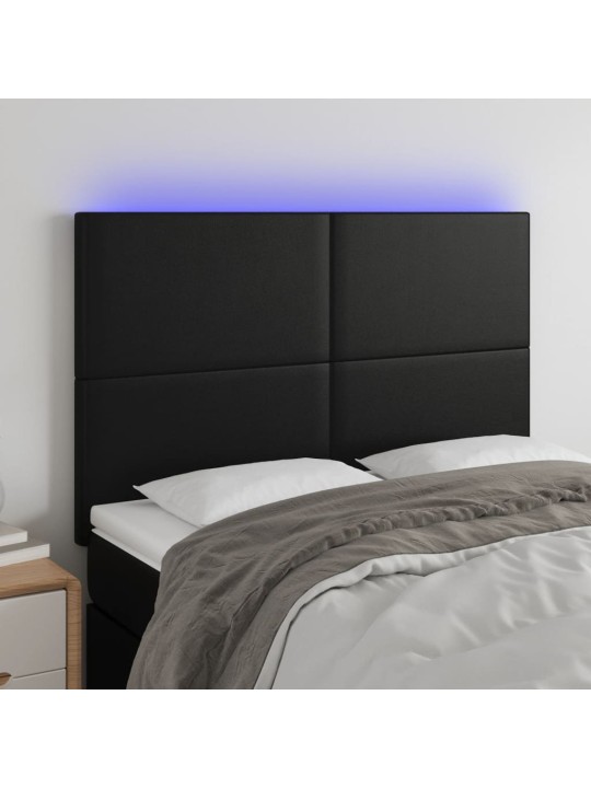 Gultas galvgalis ar LED, 144x5x118/128 cm, melns mākslīgā āda