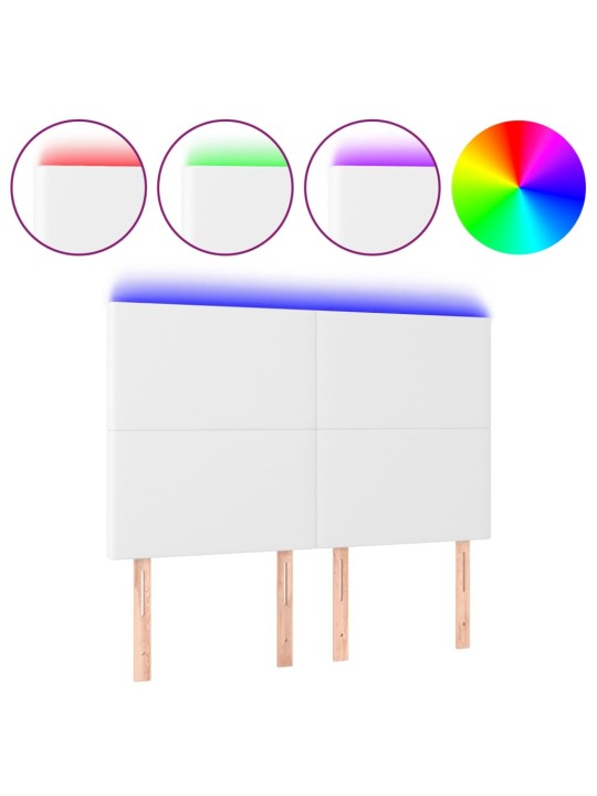 Gultas galvgalis ar LED, 144x5x118/128 cm, balta mākslīgā āda