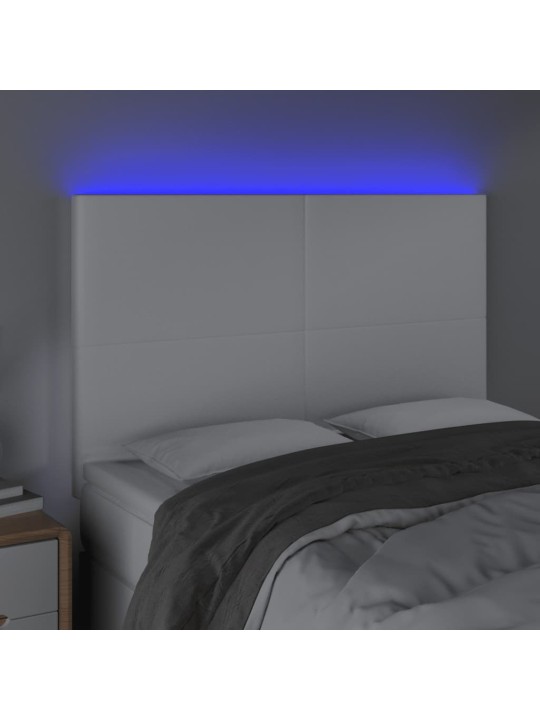 Gultas galvgalis ar LED, 144x5x118/128 cm, balta mākslīgā āda
