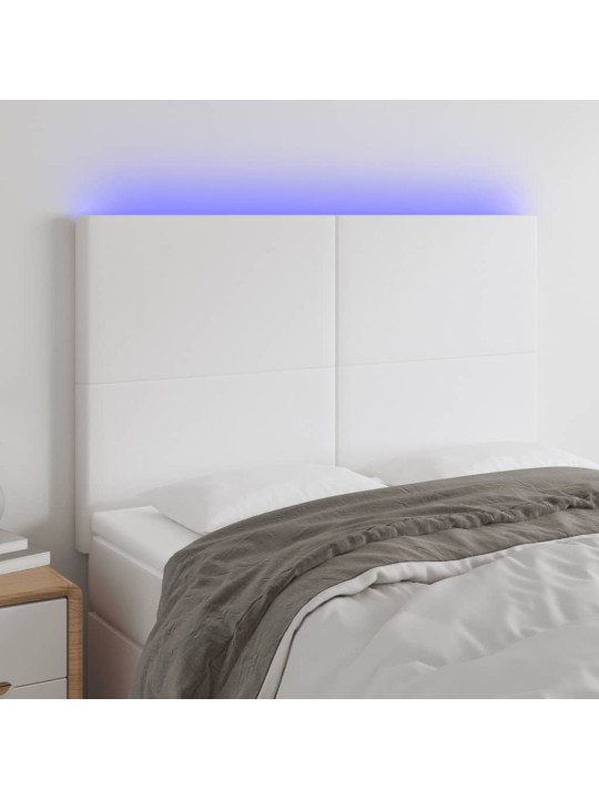 Gultas galvgalis ar LED, 144x5x118/128 cm, balta mākslīgā āda