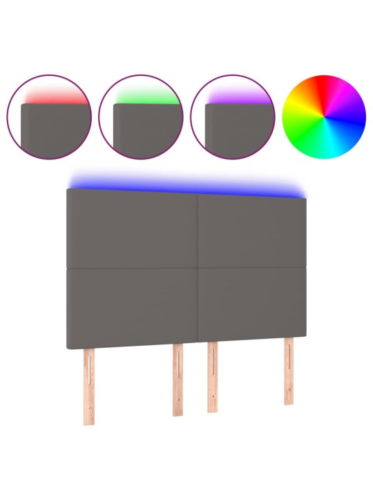 Gultas galvgalis ar LED, 144x5x118/128 cm, pelēks mākslīgā āda