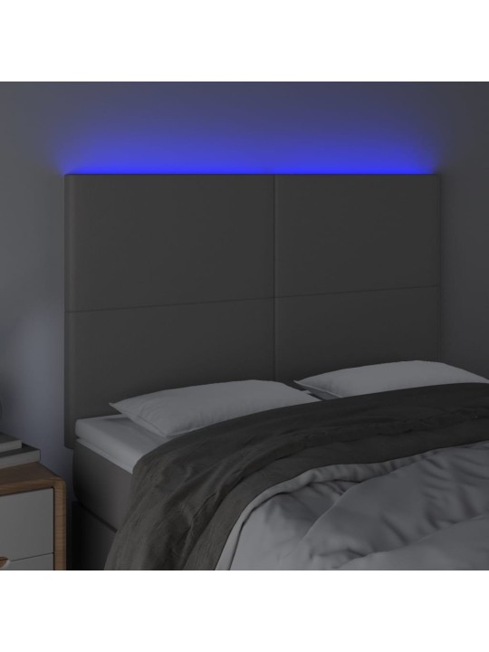 Gultas galvgalis ar LED, 144x5x118/128 cm, pelēks mākslīgā āda