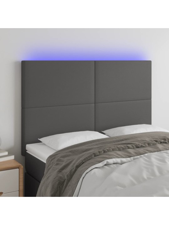 Gultas galvgalis ar LED, 144x5x118/128 cm, pelēks mākslīgā āda