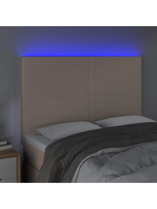 Gultas galvgalis ar led, 144x5x118/128cm, kapučīno mākslīgā āda