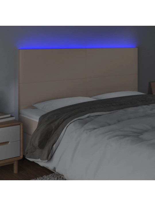 Gultas galvgalis ar led, 160x5x118/128cm, kapučīno mākslīgā āda