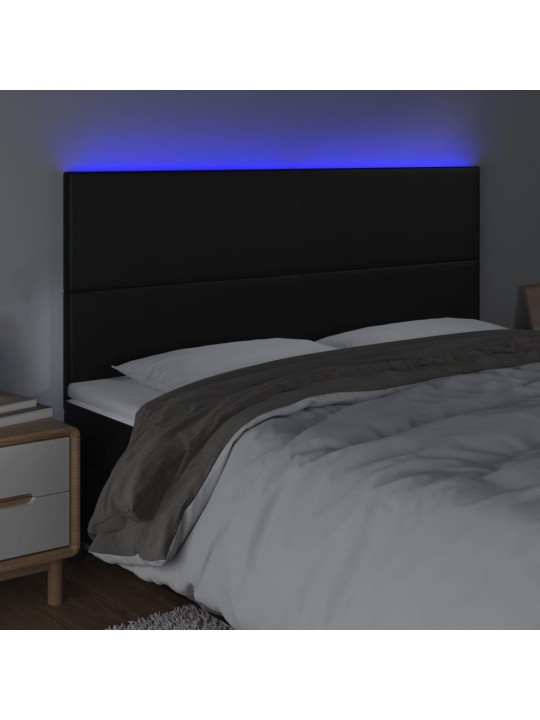 Gultas galvgalis ar LED, 180x5x118/128 cm, melns mākslīgā āda