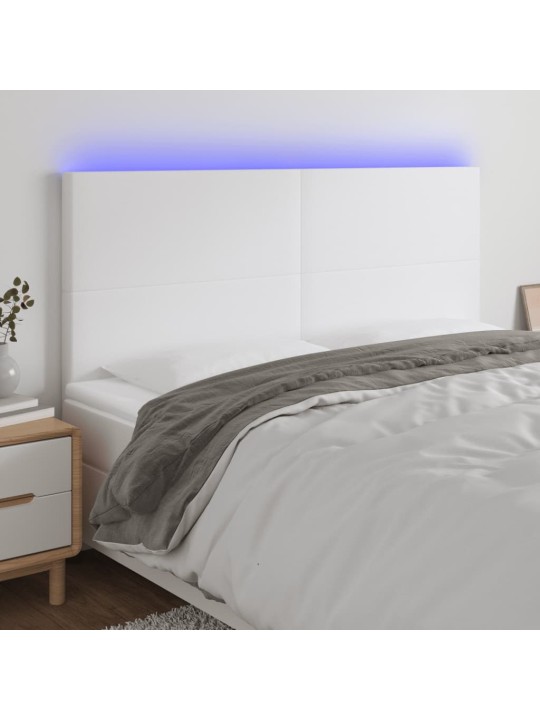 Gultas galvgalis ar LED, 180x5x118/128 cm, balta mākslīgā āda