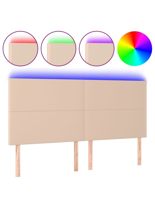 Gultas galvgalis ar led, 180x5x118/128cm, kapučīno mākslīgā āda