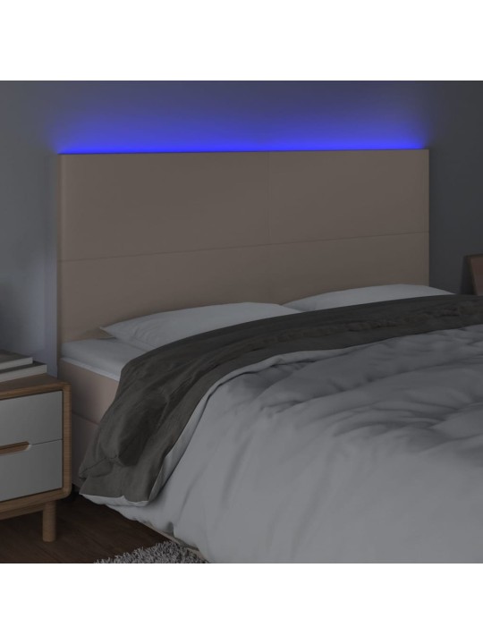 Gultas galvgalis ar led, 180x5x118/128cm, kapučīno mākslīgā āda