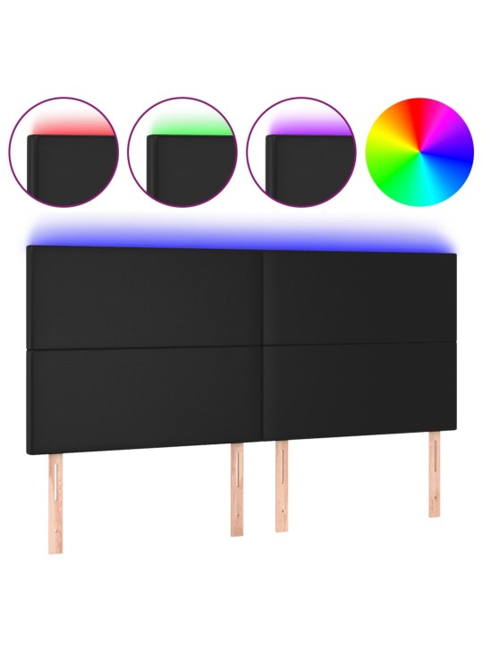 Gultas galvgalis ar led, 200x5x118/128 cm, melns mākslīgā āda