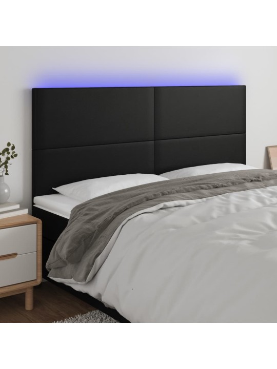 Gultas galvgalis ar led, 200x5x118/128 cm, melns mākslīgā āda