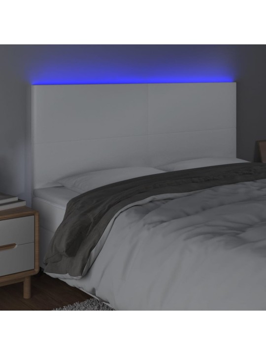 Gultas galvgalis ar led, 200x5x118/128 cm, balta mākslīgā āda
