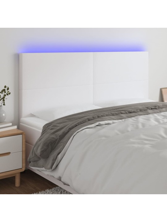 Gultas galvgalis ar led, 200x5x118/128 cm, balta mākslīgā āda