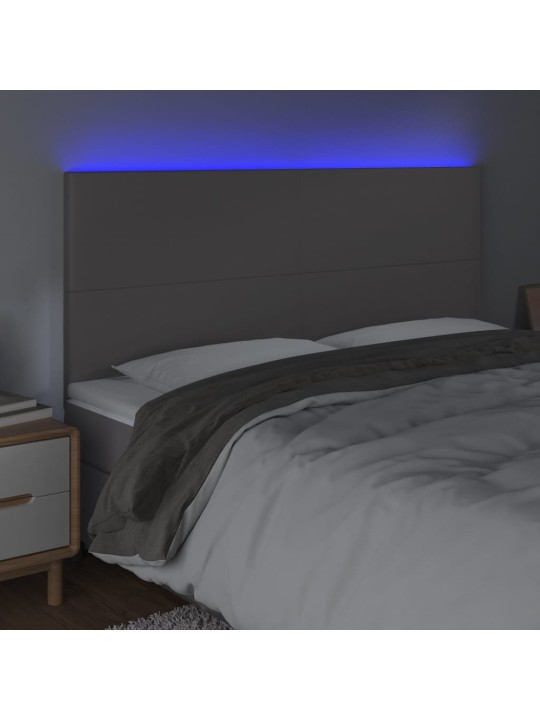 Gultas galvgalis ar led, 200x5x118/128 cm, pelēks mākslīgā āda