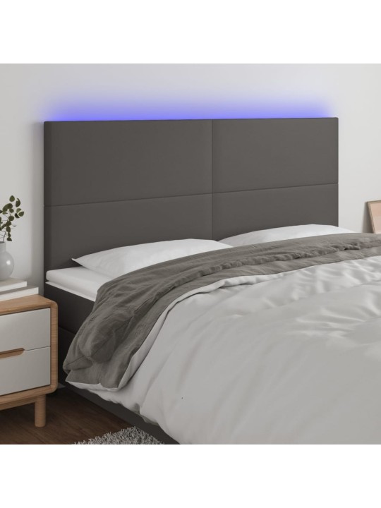Gultas galvgalis ar led, 200x5x118/128 cm, pelēks mākslīgā āda