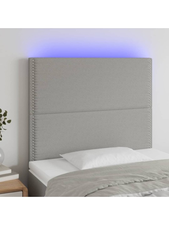 Gultas galvgalis ar led, 80x5x118/128 cm, gaiši pelēks audums