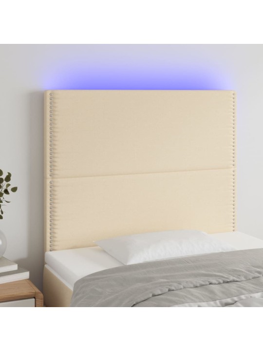 Gultas galvgalis ar led, 90x5x118/128 cm, krēmkrāsas audums
