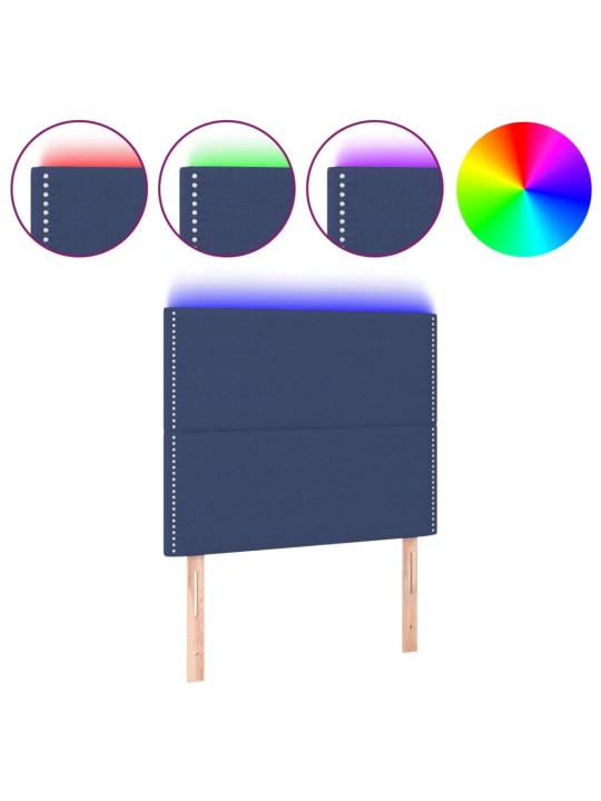 Gultas galvgalis ar led, 90x5x118/128 cm, zils audums