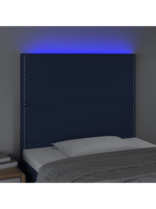 Gultas galvgalis ar led, 90x5x118/128 cm, zils audums