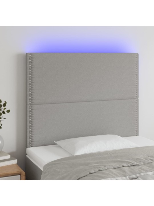 Gultas galvgalis ar LED, 100x5x118/128 cm, gaiši pelēks audums