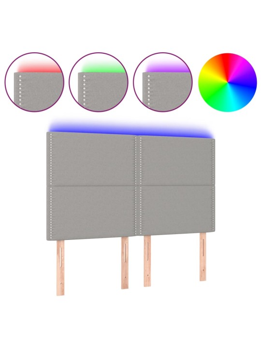 Gultas galvgalis ar led, 144x5x118/128 cm, gaiši pelēks audums