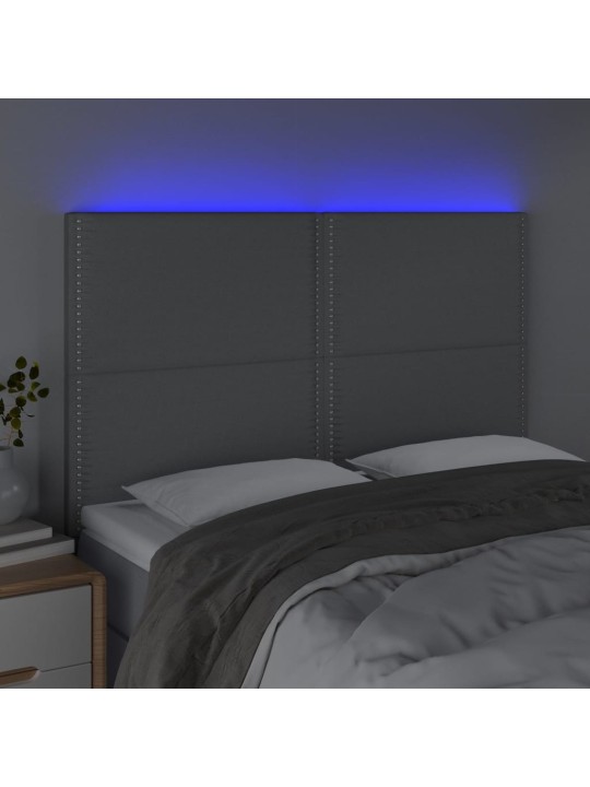 Gultas galvgalis ar led, 144x5x118/128 cm, gaiši pelēks audums