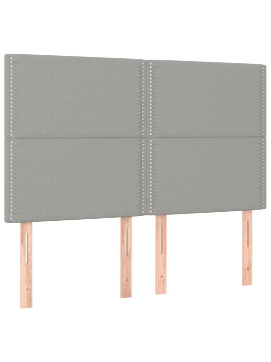 Gultas galvgalis ar led, 144x5x118/128 cm, gaiši pelēks audums