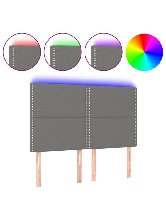 Gultas galvgalis ar LED, 144x5x118/128 cm, tumši pelēks audums