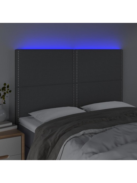 Gultas galvgalis ar LED, 144x5x118/128 cm, tumši pelēks audums