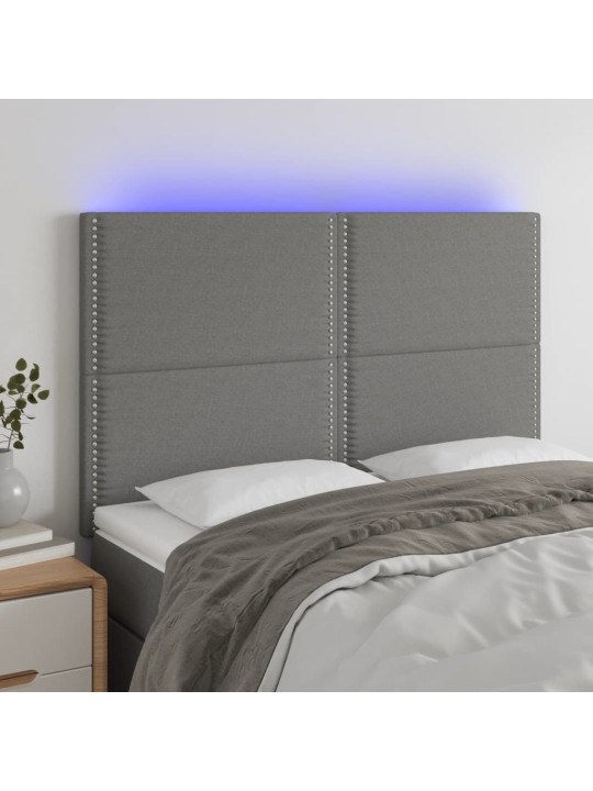 Gultas galvgalis ar LED, 144x5x118/128 cm, tumši pelēks audums