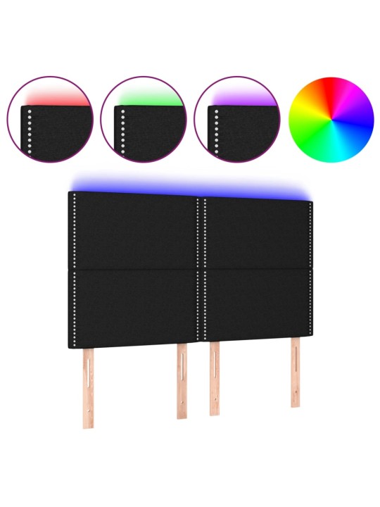 Gultas galvgalis ar LED, 144x5x118/128 cm, melns audums