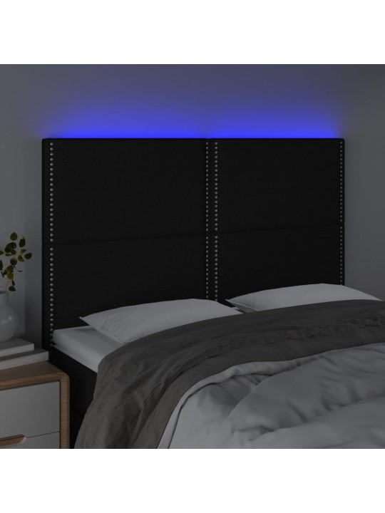 Gultas galvgalis ar LED, 144x5x118/128 cm, melns audums