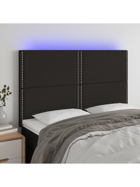 Gultas galvgalis ar LED, 144x5x118/128 cm, melns audums