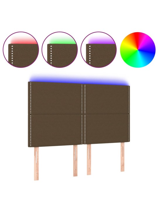 Gultas galvgalis ar LED, 144x5x118/128 cm, tumši brūns audums