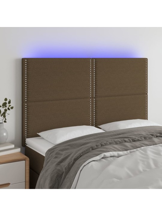 Gultas galvgalis ar LED, 144x5x118/128 cm, tumši brūns audums