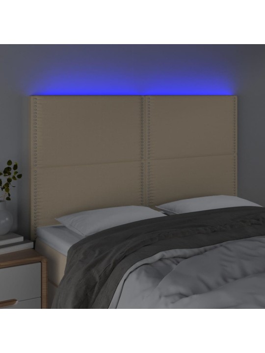 Gultas galvgalis ar led, 144x5x118/128 cm, krēmkrāsas audums